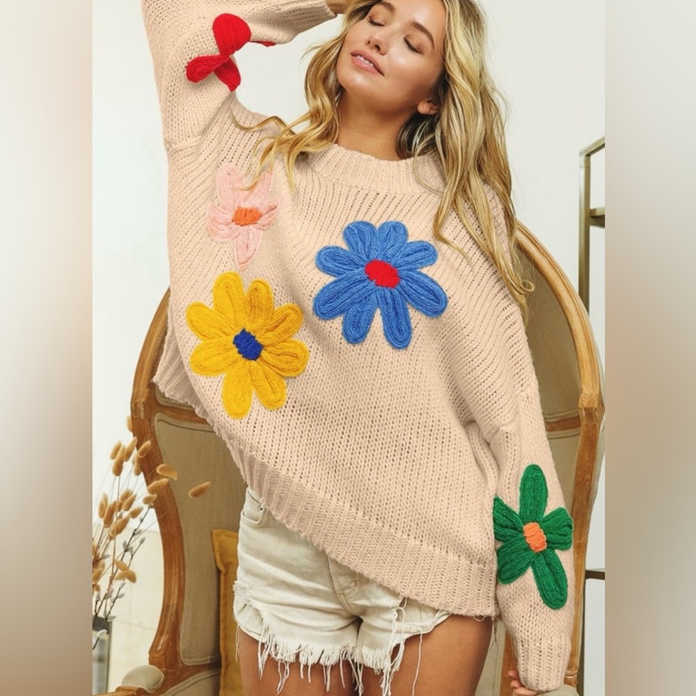 Bibi Flower Crochet Embroidery Sweater